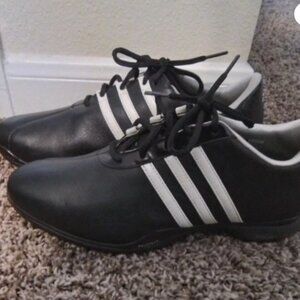 Vintage Adidas Golf Shoes US 10 1/2 Black w/White Stripes